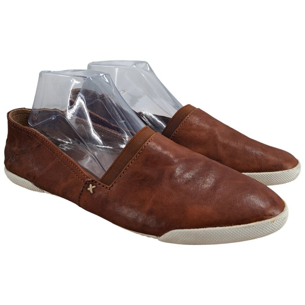 Frye Melanie Brown Leather Slip On Flat Size 10 Casual Cognac Comfort Sneaker